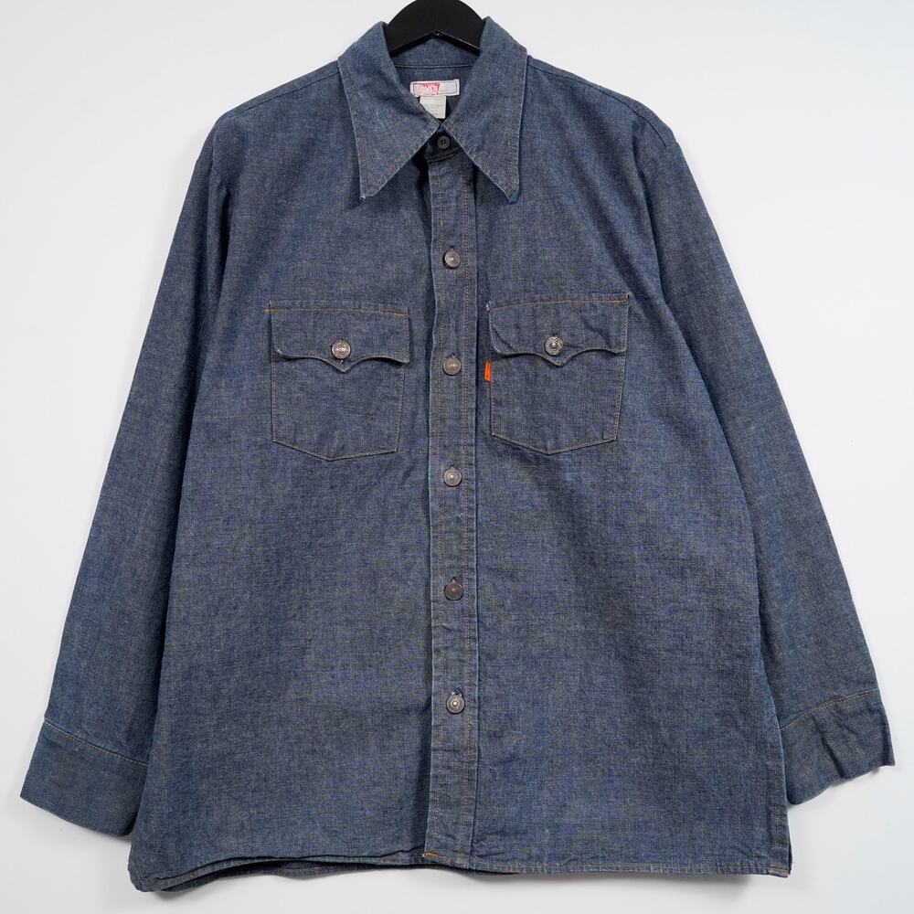 Vintage 70s Levi’s Orange Tab Denim Chore Work Shirt XL Made in USA Indigo - Picture 1 of 12